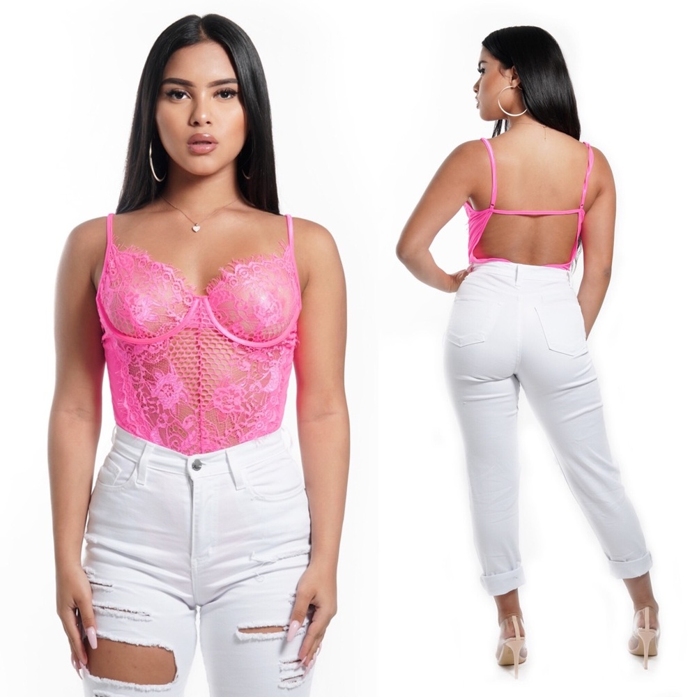 Neon Pink Lace Bodysuit